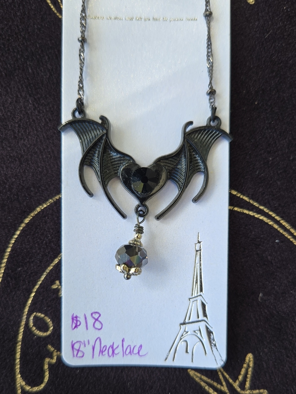 Black Bat Wing Heart Necklace - Gothic Women's Jewelry